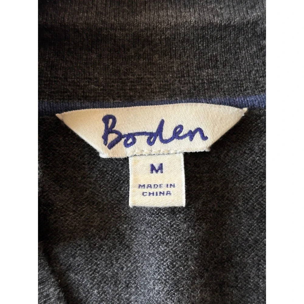 Boden Sweater Mens Medium Gray 100% Wool Collared Henley Knit Pullover
